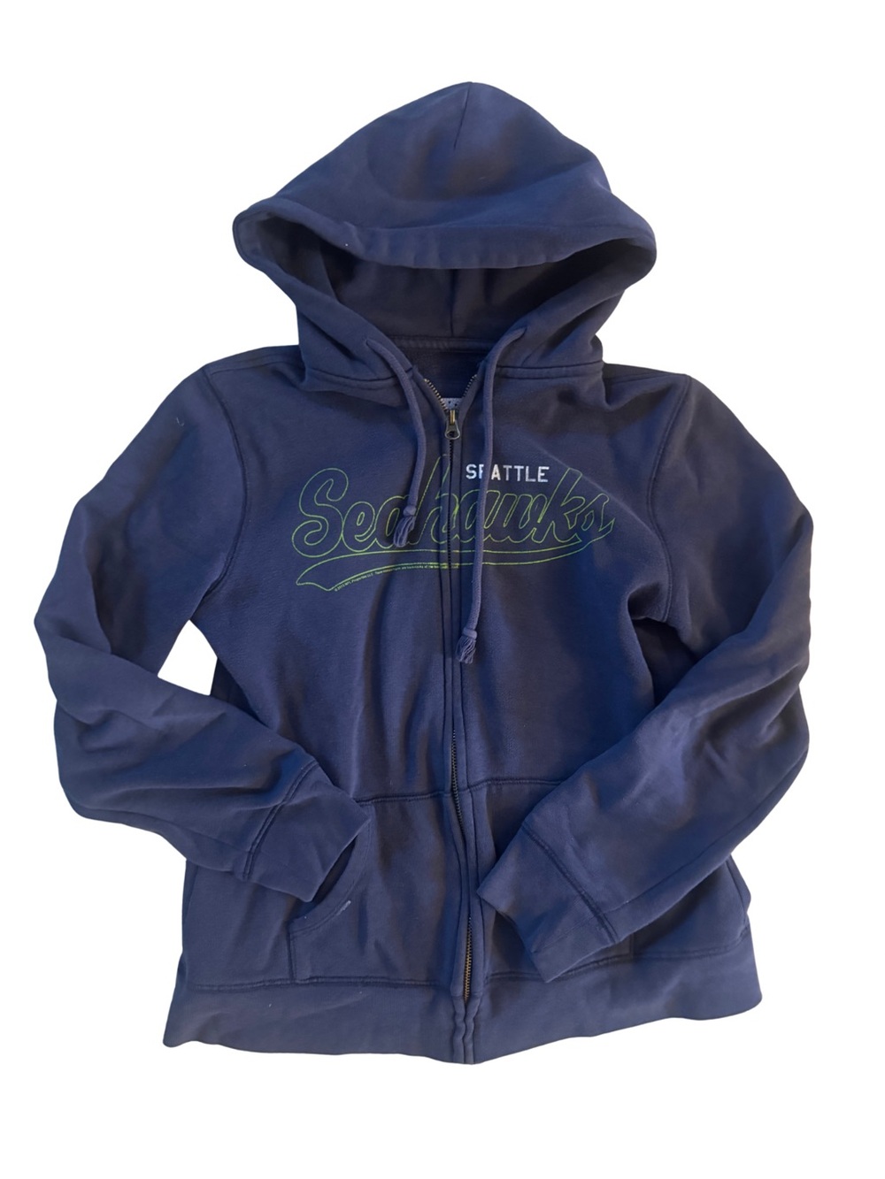 Junk Food Clothing Navy Seattle Seahawks Zip Hoodie with Green Script